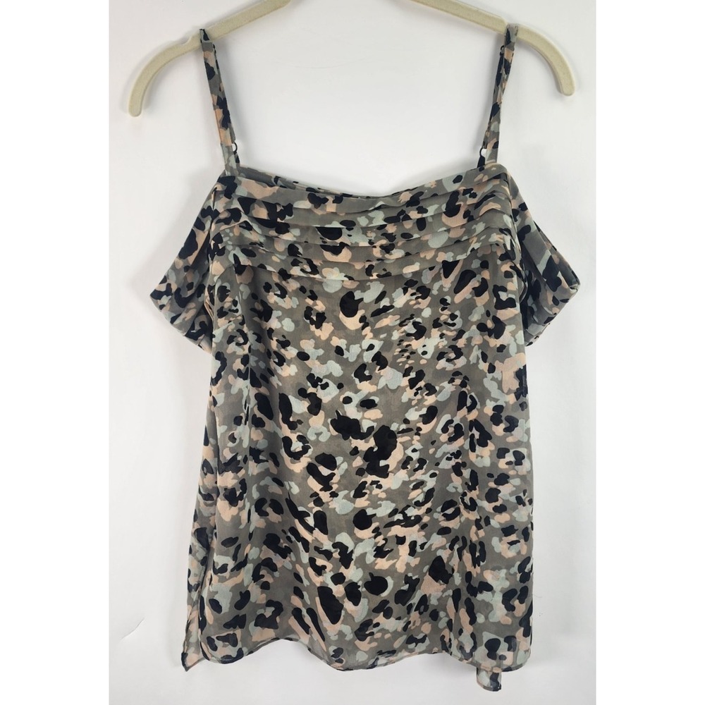 CAbi Tiered Cold Shoulder Top Women's S Leopard Camouflage Lightweight